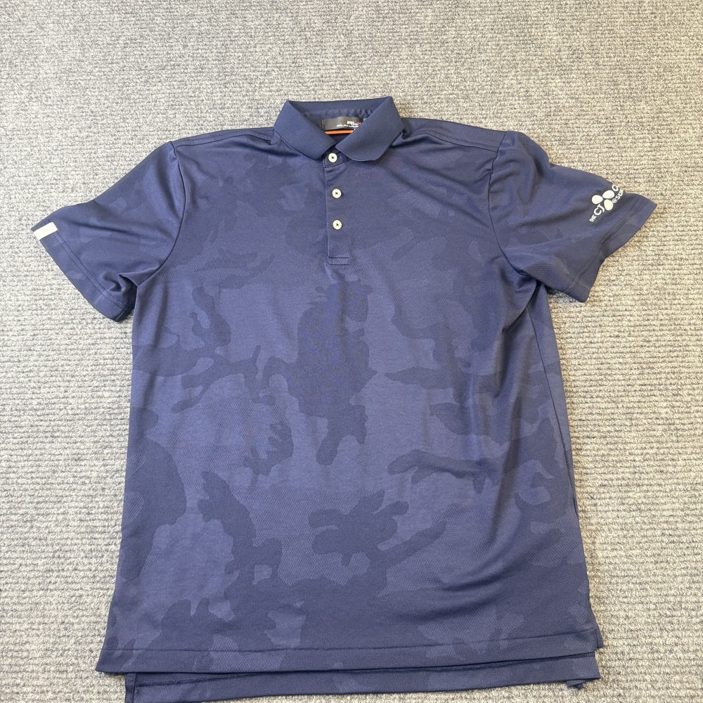 RLX Ralph Lauren Polo Shirt Mens Medium Blue Performance Camo Summit Golf Club